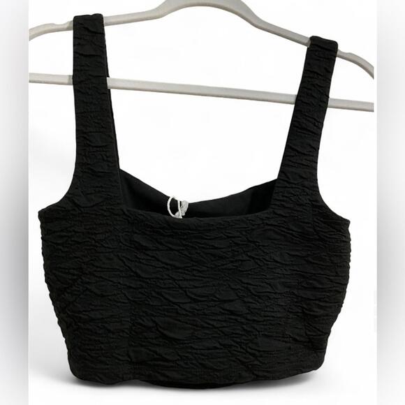 NWT GOOD AMERICAN SZ M Black Textured Square Neck Crop Top Goth Festival $129 - Picture 6 of 12